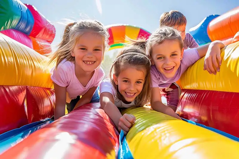kids playing in inflatables