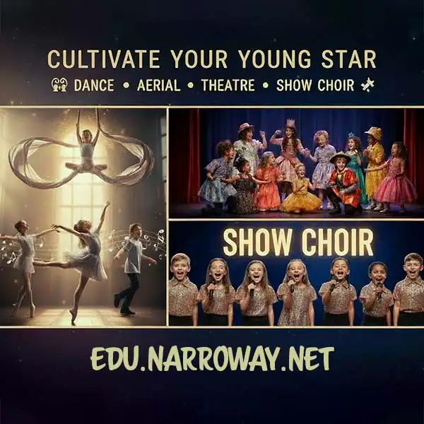 dance, aerial, show choir and theatre kids in costume