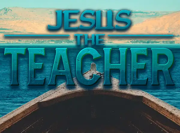 Jesus the teacher logo with boat in water