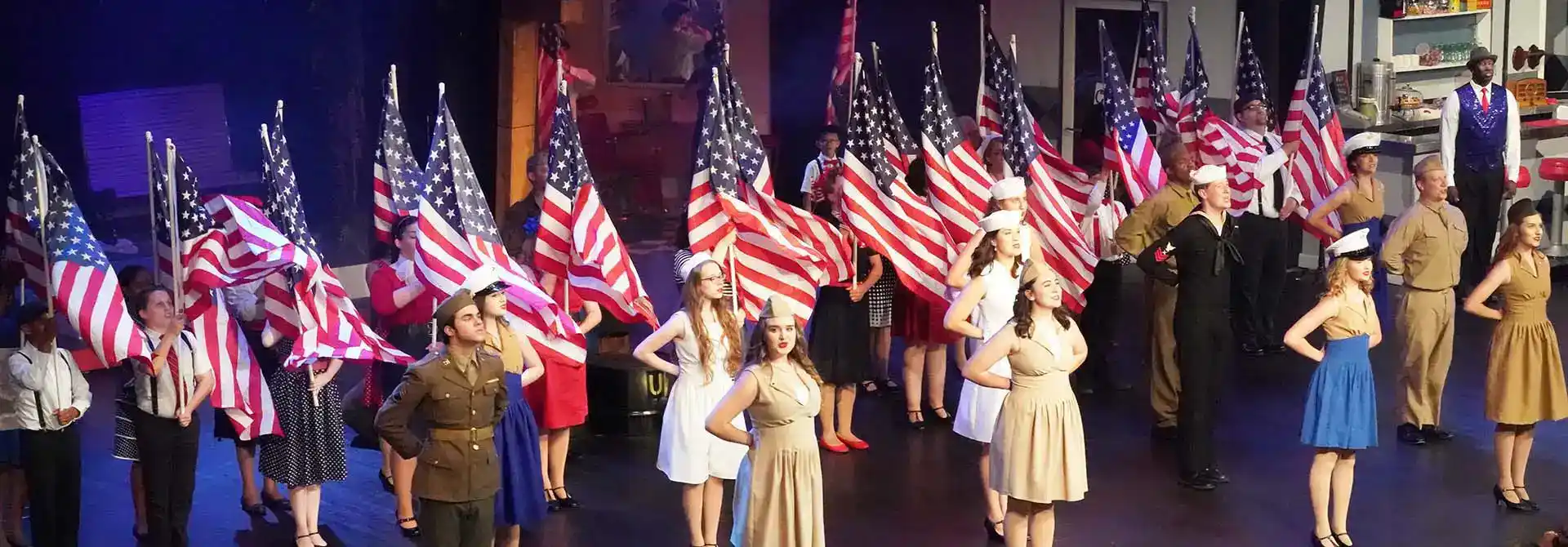 patriotic lineup of American flags