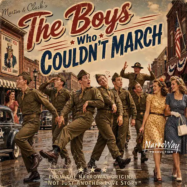 soldiers falling out of line looking at women for album cover