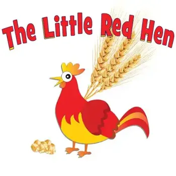 little red hen logo with hen and grain